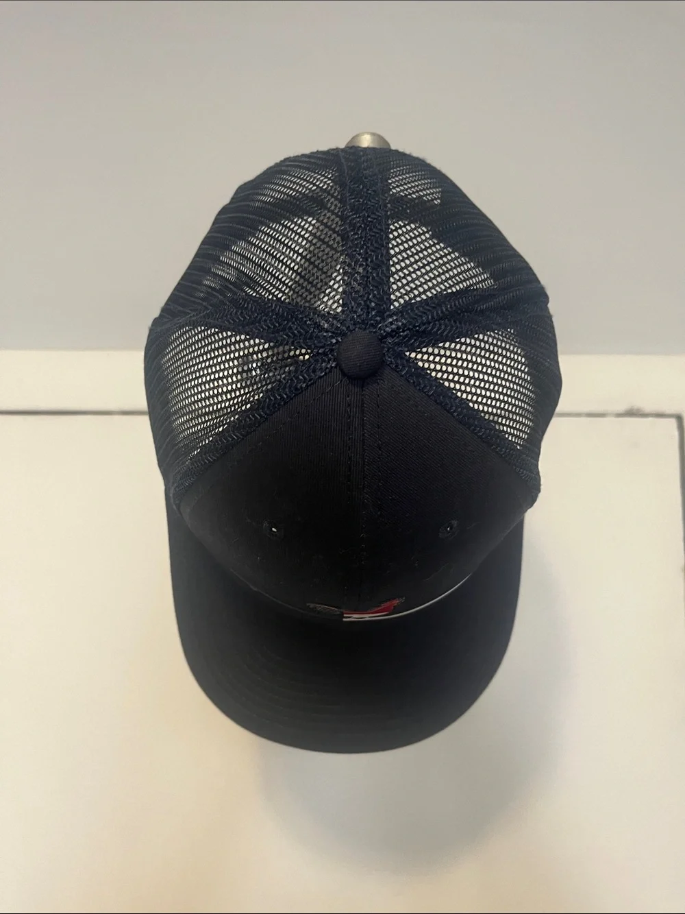 Beach & Barn Men's Navy Trucker Hat with Red & White Rooster Patch